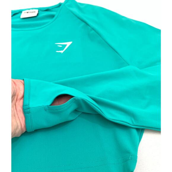 Gym Shark Womens Training Top Teal Sz Small Crop Top Long Sleeve Workout Active - Picture 3 of 14